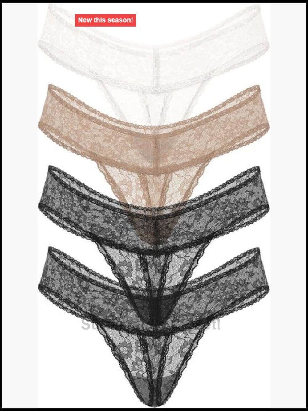 Lacie Thong Panties 4-Pack Women's Underwear, Lace Front, Smooth Back